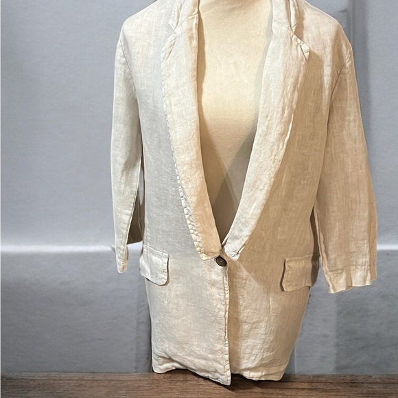 Sabina Cream Blazer Lightweight Linen Notched Lapels - Picture 1 of 5